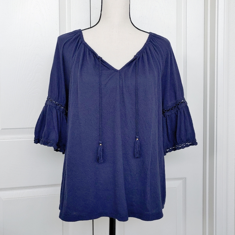 Old Navy Knit Gauze Lace Peasant Top